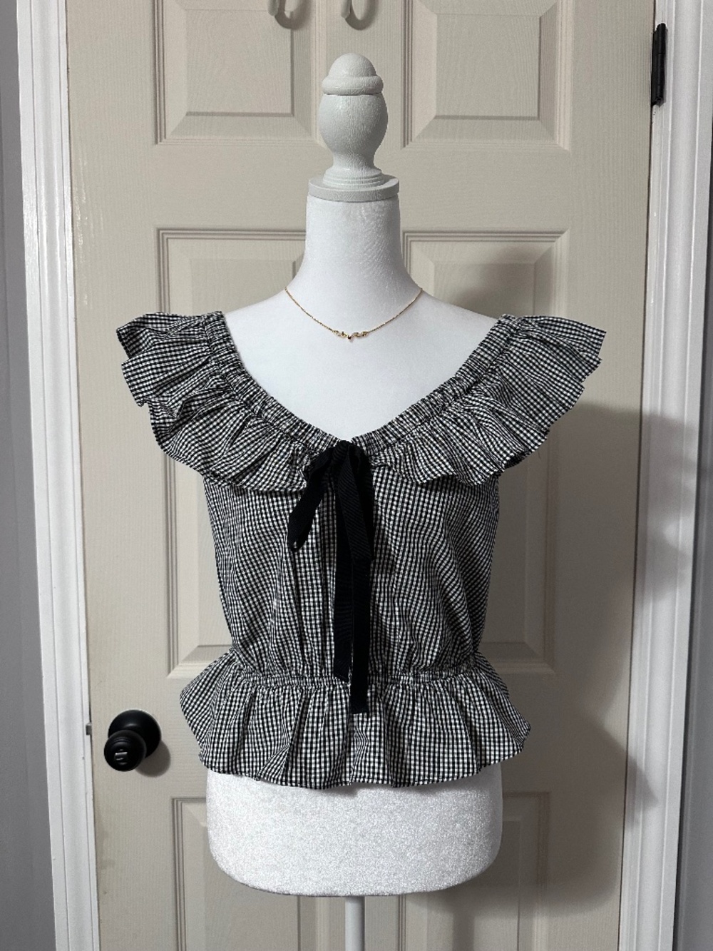 Zara Coquette Gingham Black and White TOP